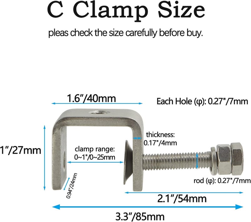 luluxing 4Pcs 304 Stainless Steel C Clamp 1 Inch Tiger Clamp Woodworking Clamp Heavy Duty C-clamp With Wide Jaw Openings - Image 2